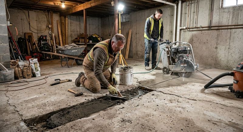Cracked Basement Floor Repair in Leland, NC
